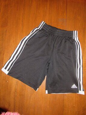 14/16 Boys Adidas Black Sports Running Exercise White Stripe Shorts